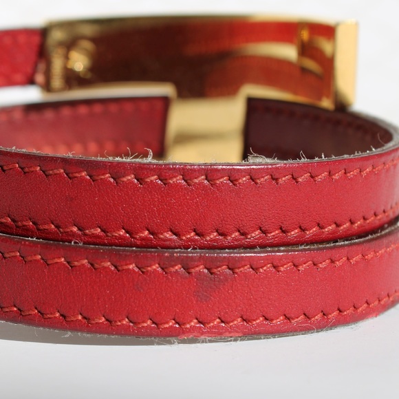 Hermès Gold Plated Pousse Pousse H slide bracelet red leather Authentic - Picture 13 of 16